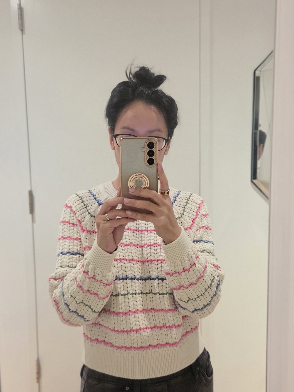 Marine Layer Cream Crewneck Sweater with Pink & Blue Stripes